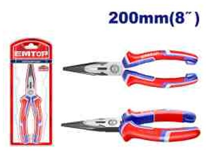 Long Nose Pliers 8"/200mm, Polish & Anti-Rust Oil, Two Color Handle, Sliding Card Packed